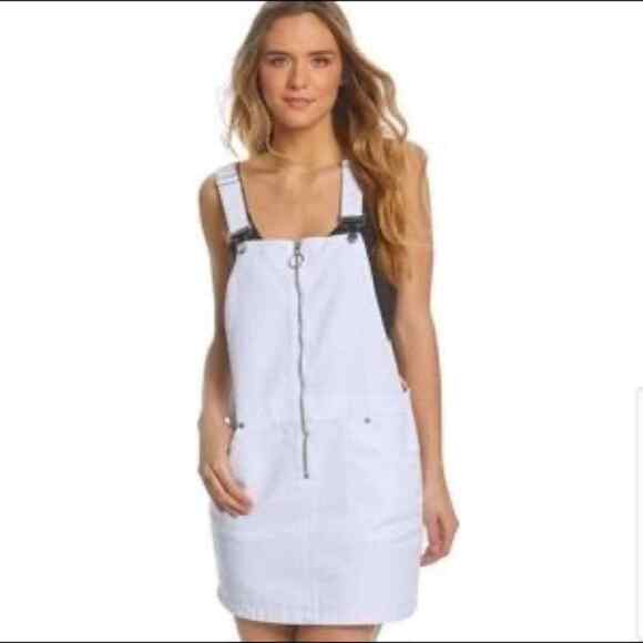 Volcom White Overall Front Zip Teen Mini Dress Skirt Jumper Summer Medium NWT - Picture 1 of 16